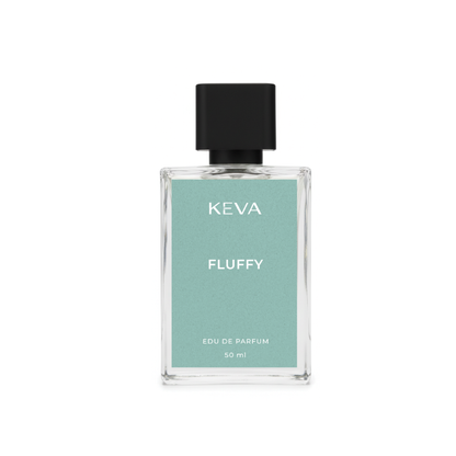 عطر KEVA FLUFFY حريمي 50 مل بزجاجة شفافة وملصق أخضر فاتح