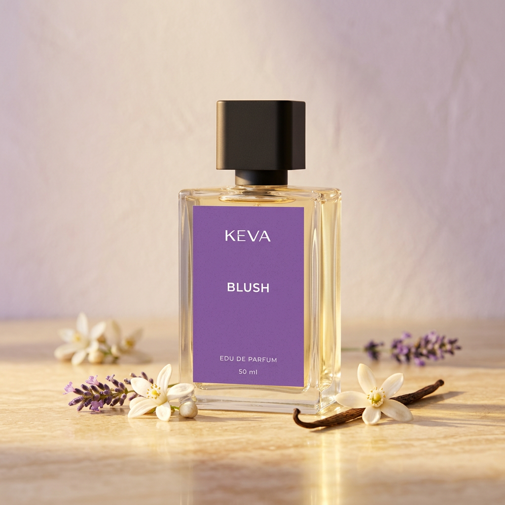 صورة دعائية لعطر KEVA BLUSH بطابع زهري عطري دافئ